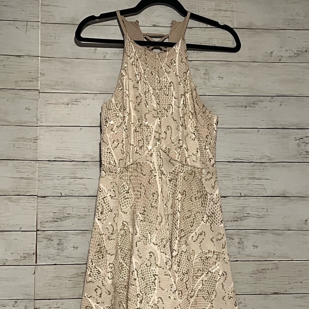 Bailey Blue Beige Snake Print Backless Dress